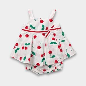 Vintage Y2K Miniwear White Red Cherries Dress Set 0-3 Months